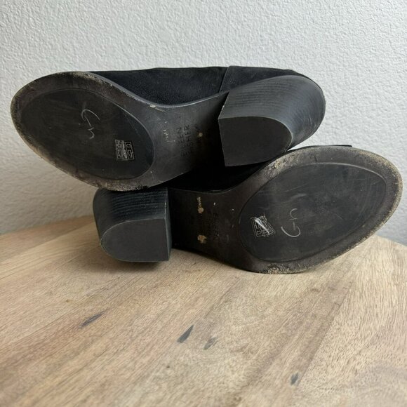 Eileen Fisher James Black Suede‎ Heeled Sandals Peep Toe Strappy Back Zip 8.5 - Picture 10 of 11